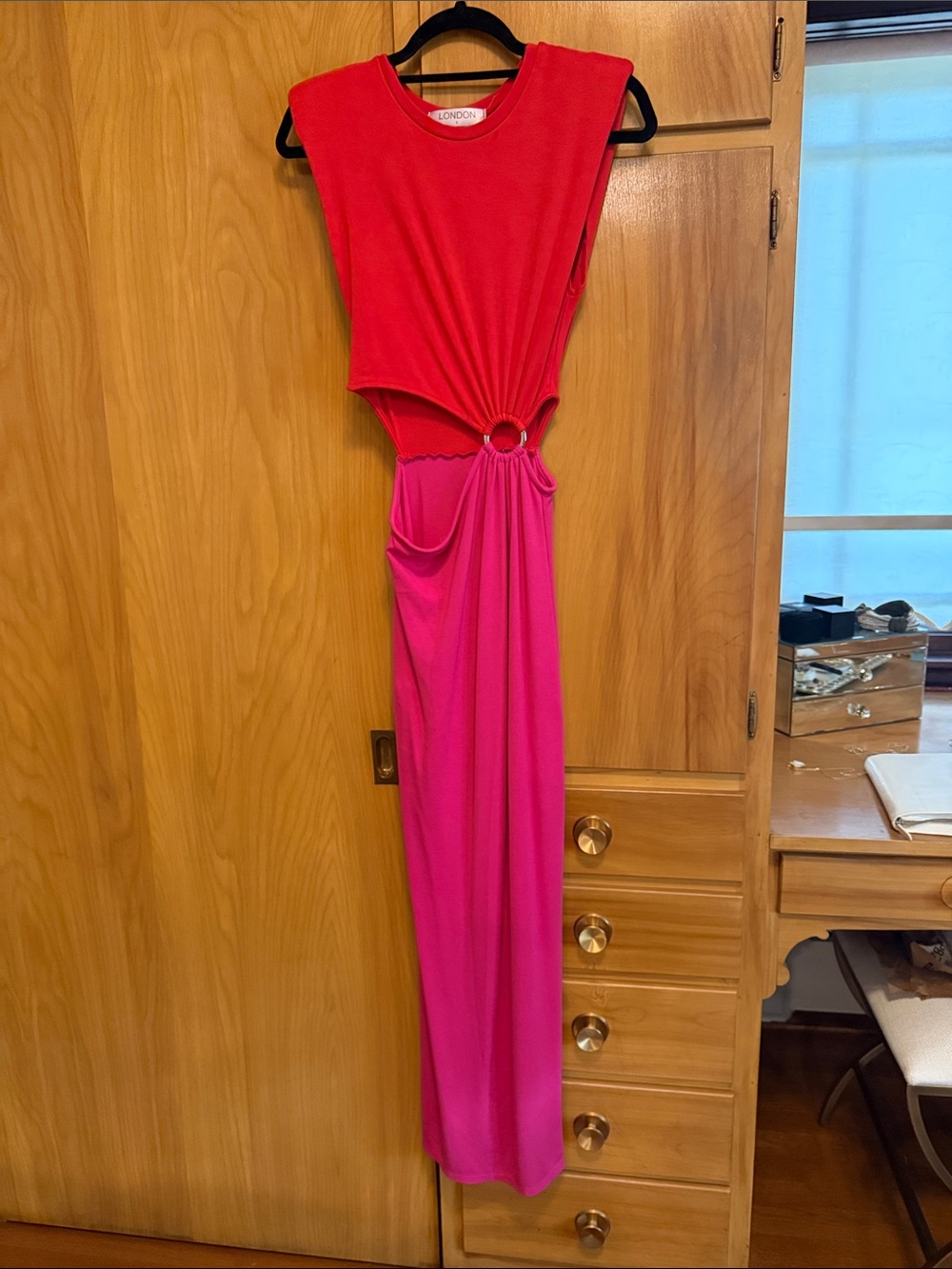 London (boutique brand) Red and Hot Pink Cutout Maxi Dress. Size S